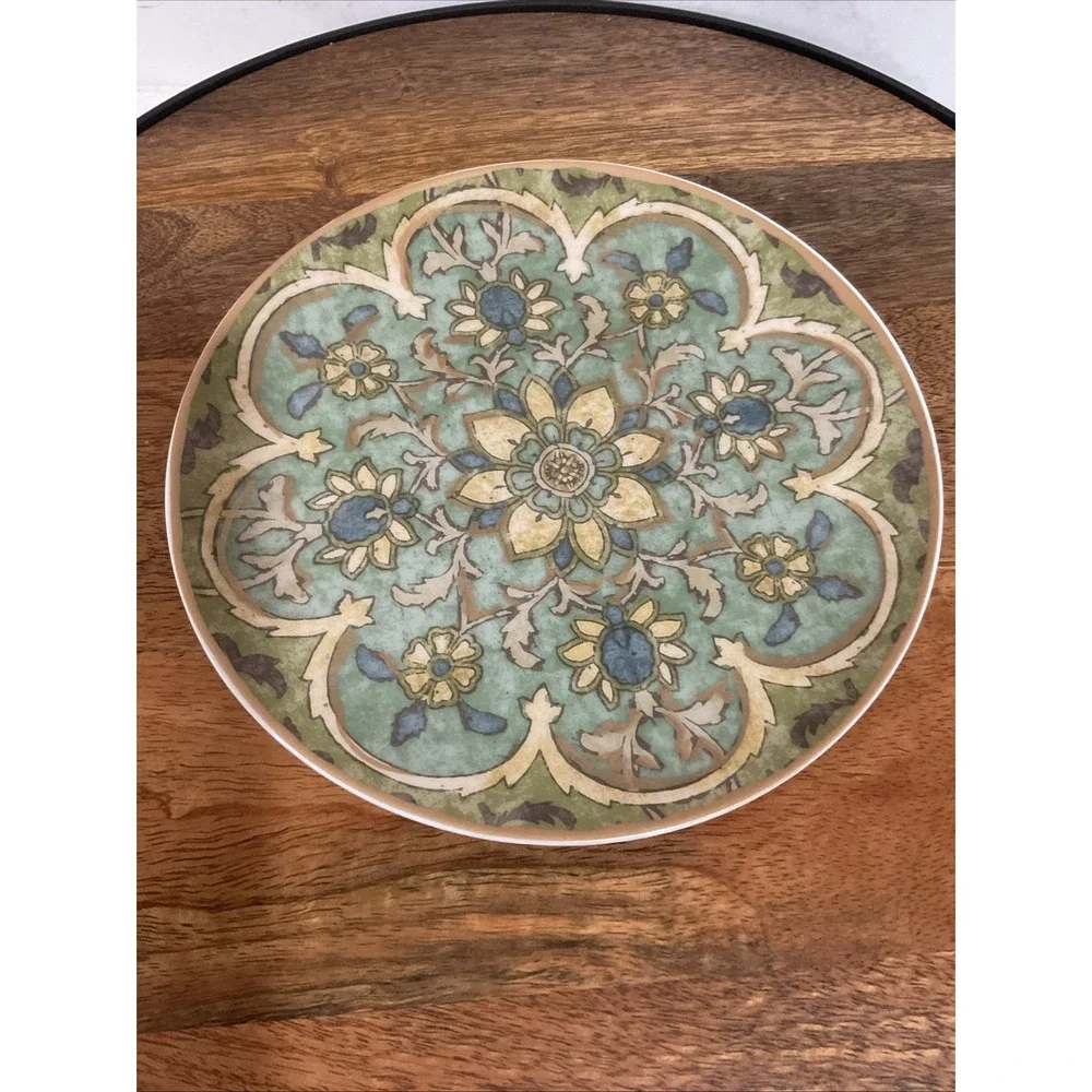 Pottery Barn Plate Floral Medallion Dessert Salad Lunch Blue Green Discontinued